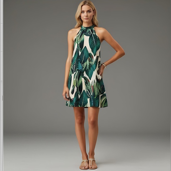Tropical Print Tie Back Halter Dress - Picture 4 of 7